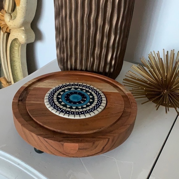 Flower Power Goodwood Cheese Tray pedestal tile‎ wooden Mexican style boho - Picture 1 of 12